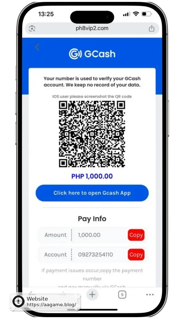 AAGAME Deposito Gcash account